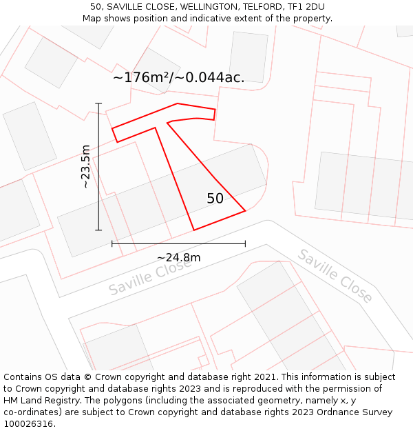 50, SAVILLE CLOSE, WELLINGTON, TELFORD, TF1 2DU: Plot and title map