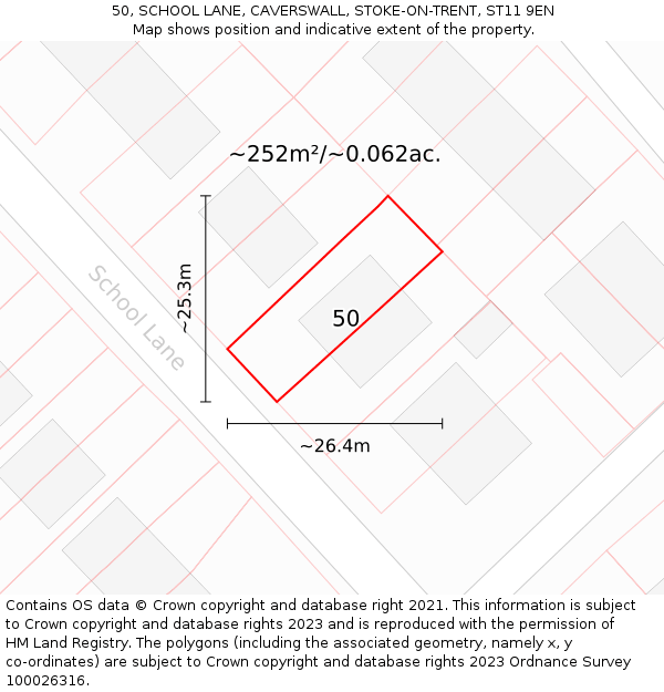 50, SCHOOL LANE, CAVERSWALL, STOKE-ON-TRENT, ST11 9EN: Plot and title map