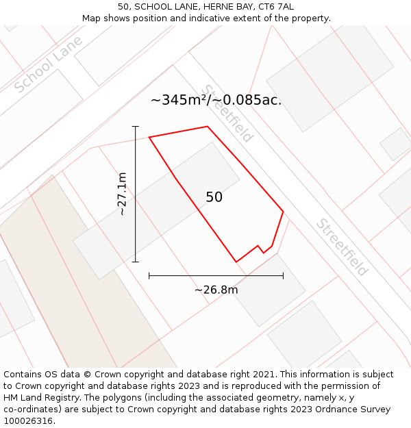 50, SCHOOL LANE, HERNE BAY, CT6 7AL: Plot and title map