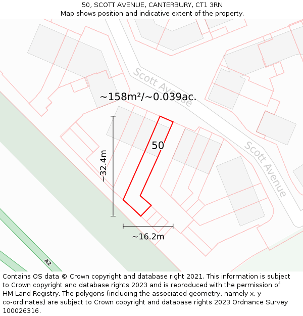 50, SCOTT AVENUE, CANTERBURY, CT1 3RN: Plot and title map