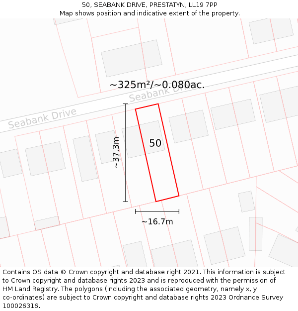 50, SEABANK DRIVE, PRESTATYN, LL19 7PP: Plot and title map