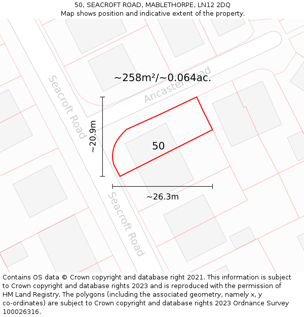 50, SEACROFT ROAD, MABLETHORPE, LN12 2DQ: Plot and title map