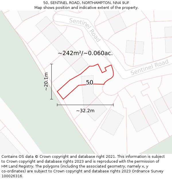 50, SENTINEL ROAD, NORTHAMPTON, NN4 9UF: Plot and title map