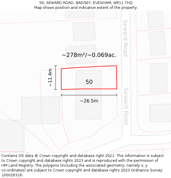 50, SEWARD ROAD, BADSEY, EVESHAM, WR11 7HQ: Plot and title map