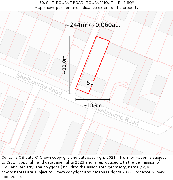 50, SHELBOURNE ROAD, BOURNEMOUTH, BH8 8QY: Plot and title map