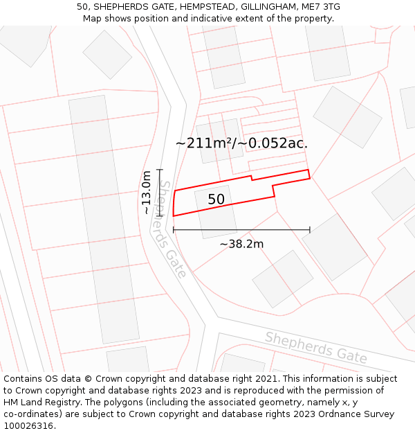 50, SHEPHERDS GATE, HEMPSTEAD, GILLINGHAM, ME7 3TG: Plot and title map