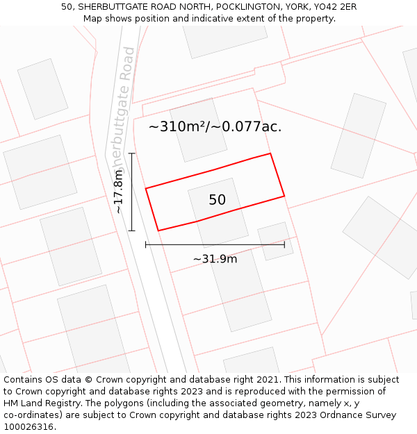 50, SHERBUTTGATE ROAD NORTH, POCKLINGTON, YORK, YO42 2ER: Plot and title map