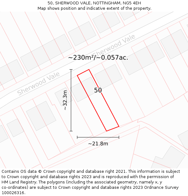 50, SHERWOOD VALE, NOTTINGHAM, NG5 4EH: Plot and title map