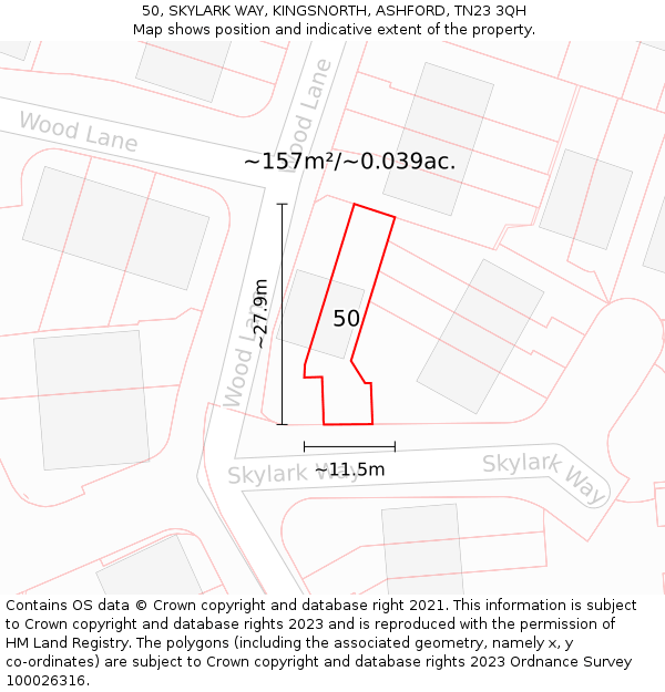 50, SKYLARK WAY, KINGSNORTH, ASHFORD, TN23 3QH: Plot and title map