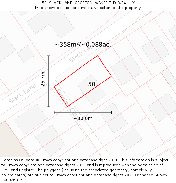 50, SLACK LANE, CROFTON, WAKEFIELD, WF4 1HX: Plot and title map