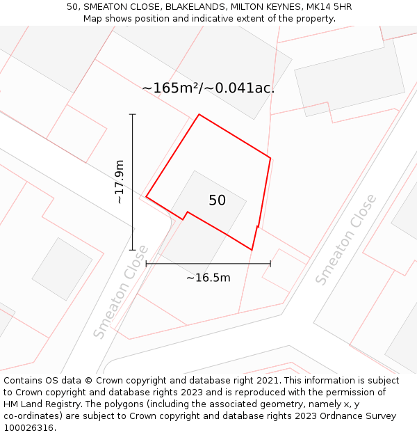 50, SMEATON CLOSE, BLAKELANDS, MILTON KEYNES, MK14 5HR: Plot and title map