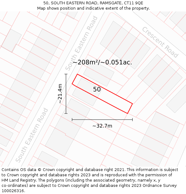 50, SOUTH EASTERN ROAD, RAMSGATE, CT11 9QE: Plot and title map