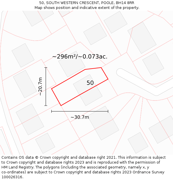 50, SOUTH WESTERN CRESCENT, POOLE, BH14 8RR: Plot and title map