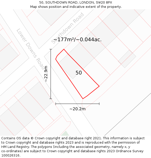 50, SOUTHDOWN ROAD, LONDON, SW20 8PX: Plot and title map