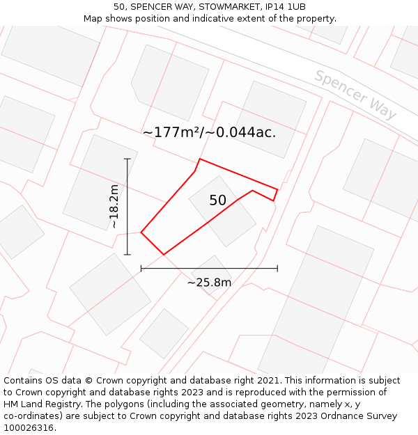 50, SPENCER WAY, STOWMARKET, IP14 1UB: Plot and title map