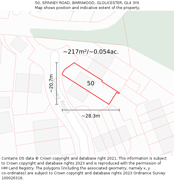 50, SPINNEY ROAD, BARNWOOD, GLOUCESTER, GL4 3YX: Plot and title map