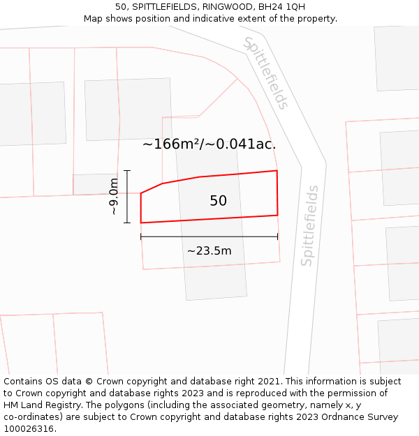 50, SPITTLEFIELDS, RINGWOOD, BH24 1QH: Plot and title map