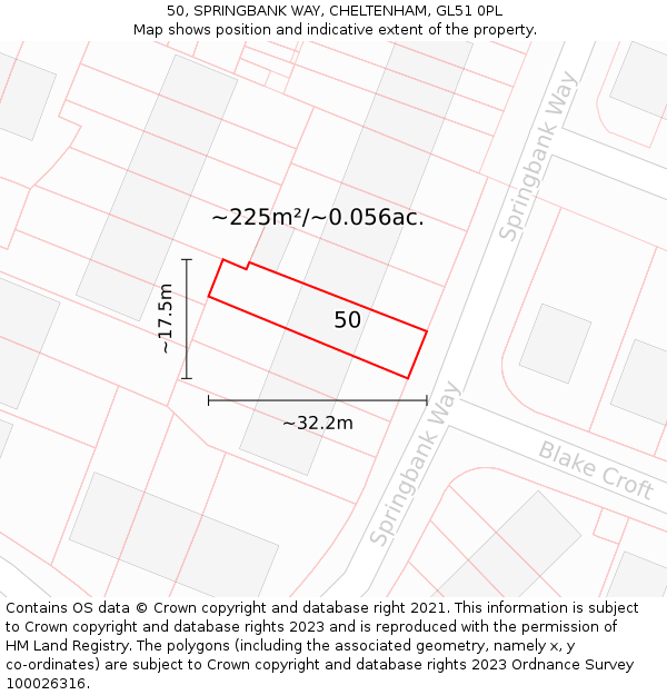 50, SPRINGBANK WAY, CHELTENHAM, GL51 0PL: Plot and title map