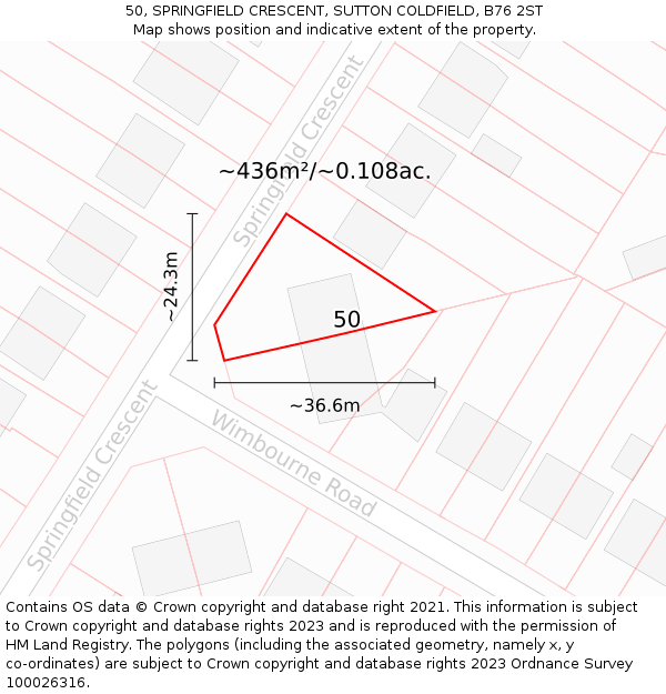 50, SPRINGFIELD CRESCENT, SUTTON COLDFIELD, B76 2ST: Plot and title map