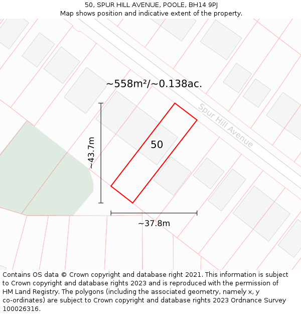 50, SPUR HILL AVENUE, POOLE, BH14 9PJ: Plot and title map