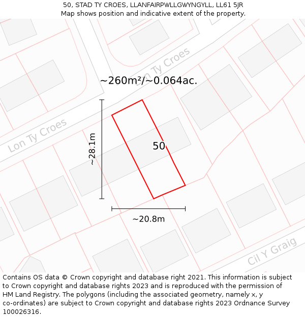 50, STAD TY CROES, LLANFAIRPWLLGWYNGYLL, LL61 5JR: Plot and title map