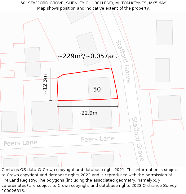 50, STAFFORD GROVE, SHENLEY CHURCH END, MILTON KEYNES, MK5 6AY: Plot and title map