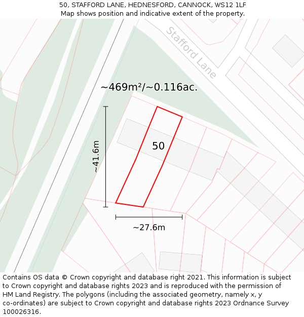 50, STAFFORD LANE, HEDNESFORD, CANNOCK, WS12 1LF: Plot and title map