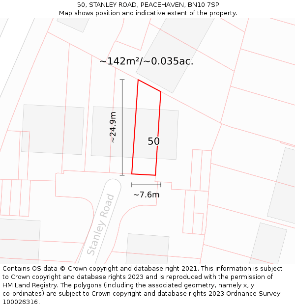 50, STANLEY ROAD, PEACEHAVEN, BN10 7SP: Plot and title map