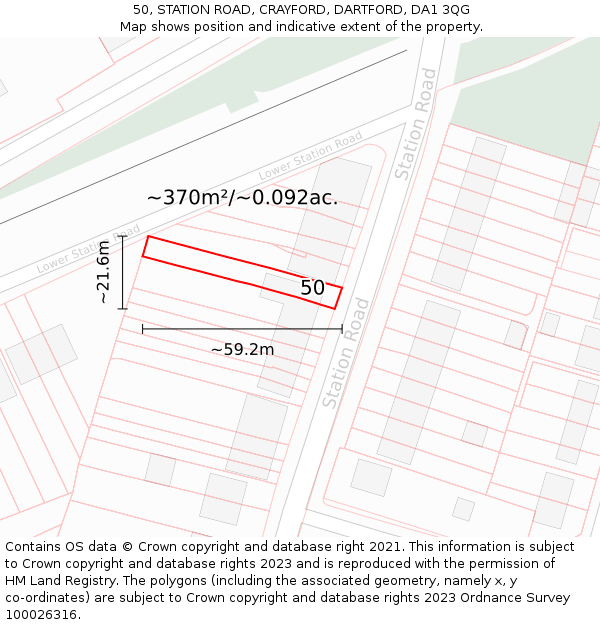 50, STATION ROAD, CRAYFORD, DARTFORD, DA1 3QG: Plot and title map