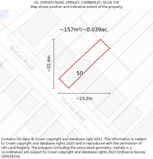 50, STATION ROAD, FRIMLEY, CAMBERLEY, GU16 7HF: Plot and title map