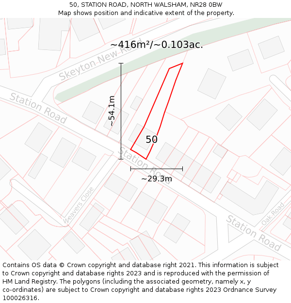 50, STATION ROAD, NORTH WALSHAM, NR28 0BW: Plot and title map