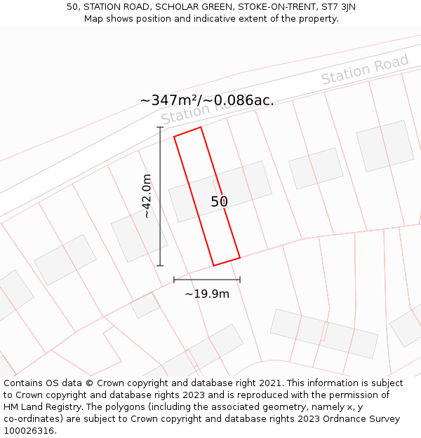 50, STATION ROAD, SCHOLAR GREEN, STOKE-ON-TRENT, ST7 3JN: Plot and title map