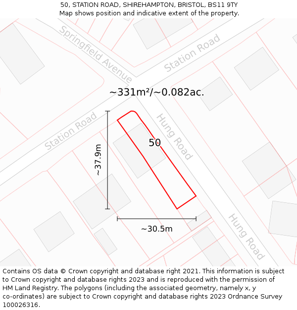 50, STATION ROAD, SHIREHAMPTON, BRISTOL, BS11 9TY: Plot and title map