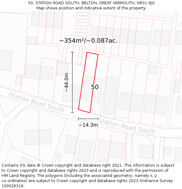 50, STATION ROAD SOUTH, BELTON, GREAT YARMOUTH, NR31 9JG: Plot and title map