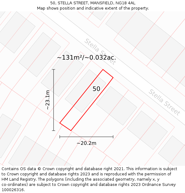 50, STELLA STREET, MANSFIELD, NG18 4AL: Plot and title map