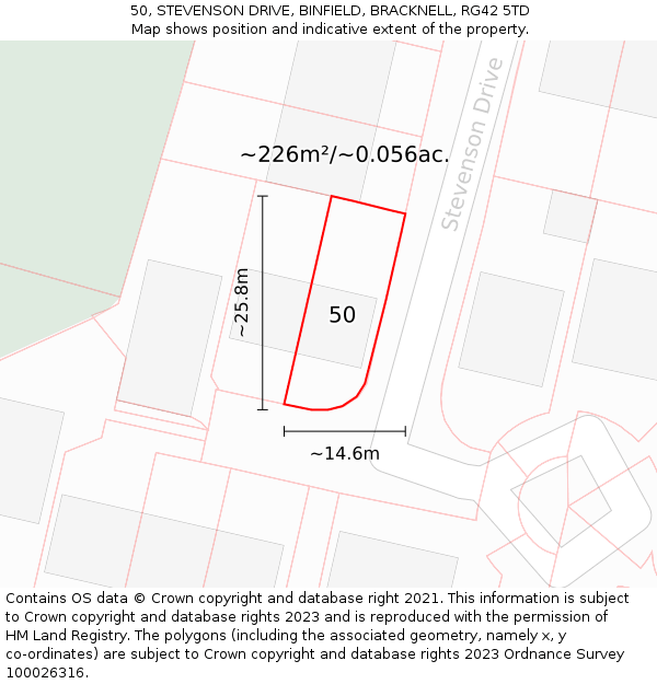 50, STEVENSON DRIVE, BINFIELD, BRACKNELL, RG42 5TD: Plot and title map