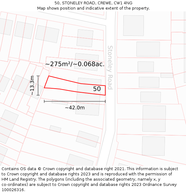 50, STONELEY ROAD, CREWE, CW1 4NG: Plot and title map