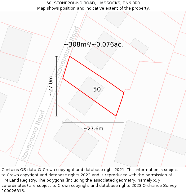 50, STONEPOUND ROAD, HASSOCKS, BN6 8PR: Plot and title map