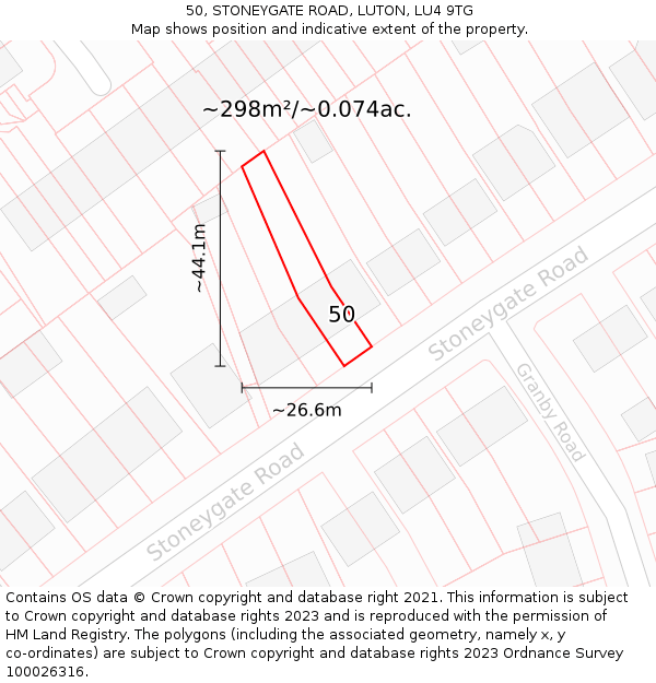 50, STONEYGATE ROAD, LUTON, LU4 9TG: Plot and title map