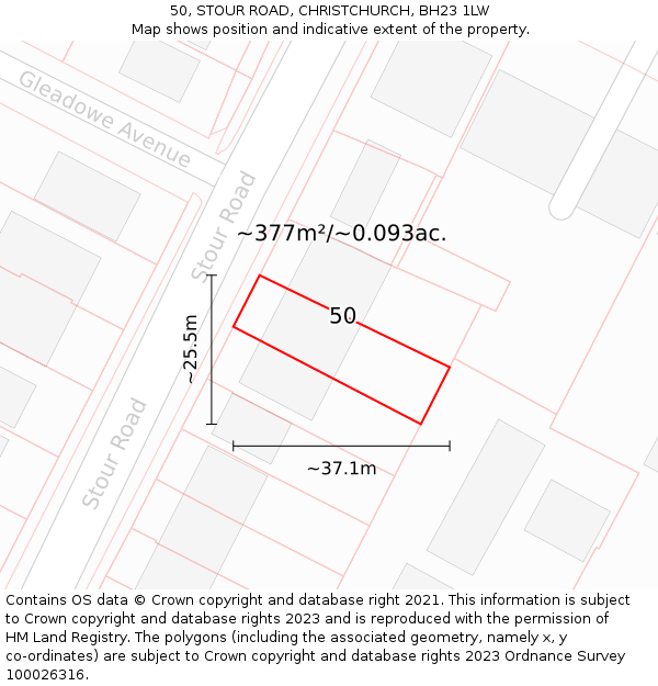 50, STOUR ROAD, CHRISTCHURCH, BH23 1LW: Plot and title map