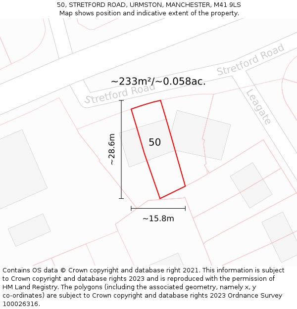 50, STRETFORD ROAD, URMSTON, MANCHESTER, M41 9LS: Plot and title map