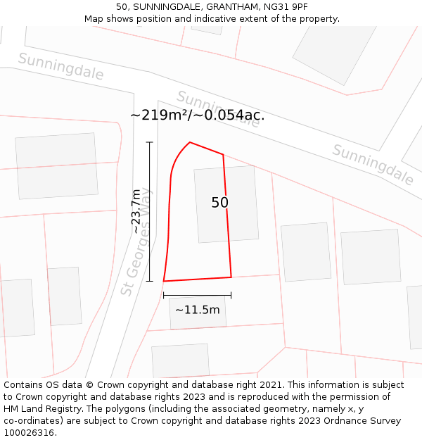 50, SUNNINGDALE, GRANTHAM, NG31 9PF: Plot and title map