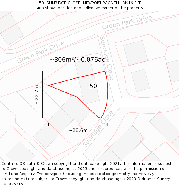50, SUNRIDGE CLOSE, NEWPORT PAGNELL, MK16 0LT: Plot and title map