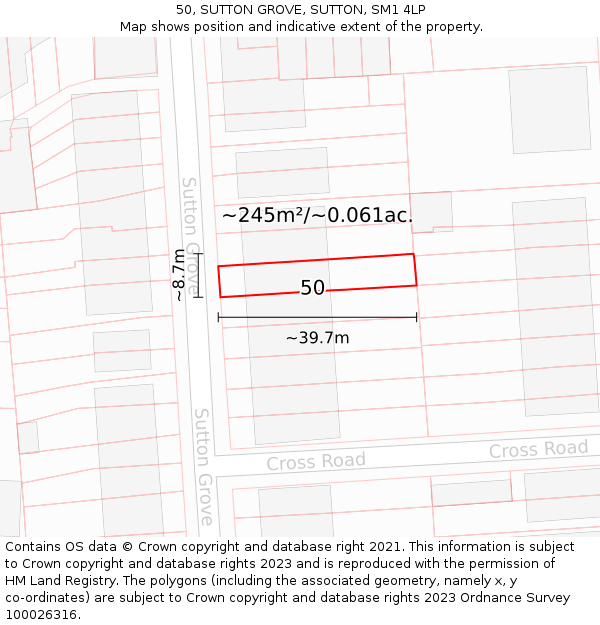 50, SUTTON GROVE, SUTTON, SM1 4LP: Plot and title map