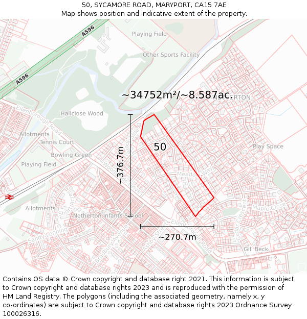 50, SYCAMORE ROAD, MARYPORT, CA15 7AE: Plot and title map