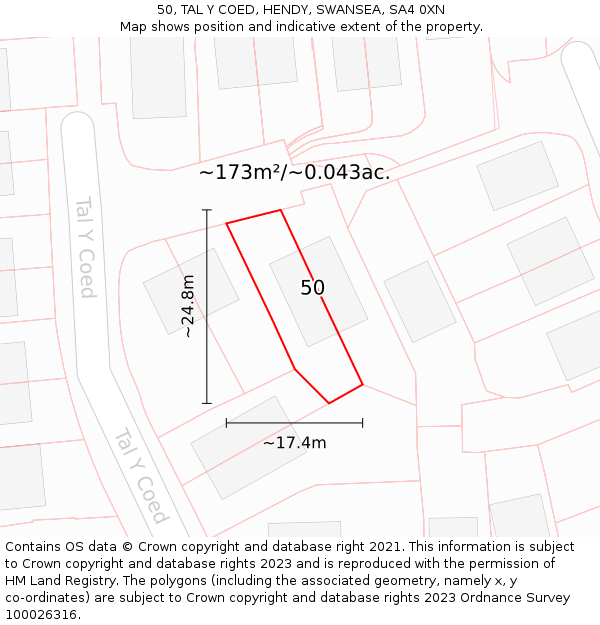 50, TAL Y COED, HENDY, SWANSEA, SA4 0XN: Plot and title map