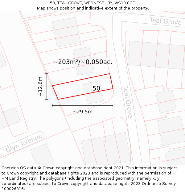 50, TEAL GROVE, WEDNESBURY, WS10 8GD: Plot and title map