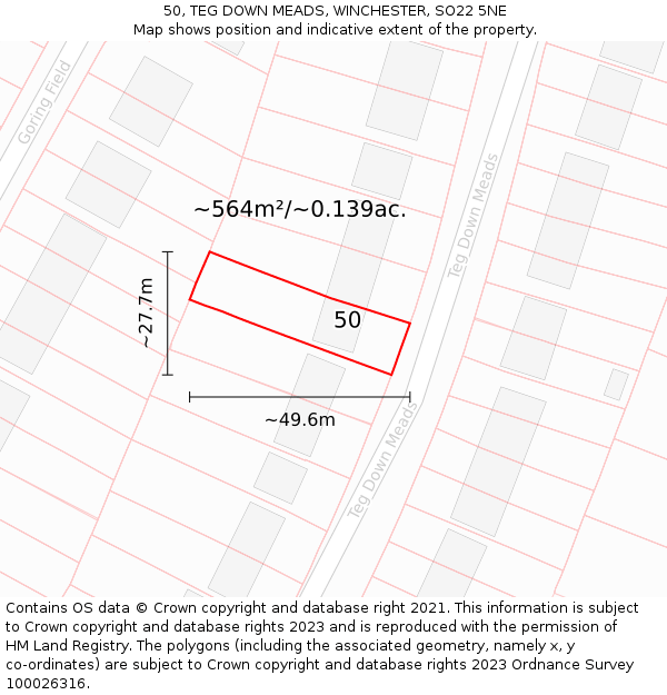 50, TEG DOWN MEADS, WINCHESTER, SO22 5NE: Plot and title map