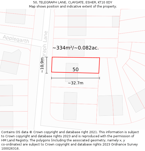 50, TELEGRAPH LANE, CLAYGATE, ESHER, KT10 0DY: Plot and title map