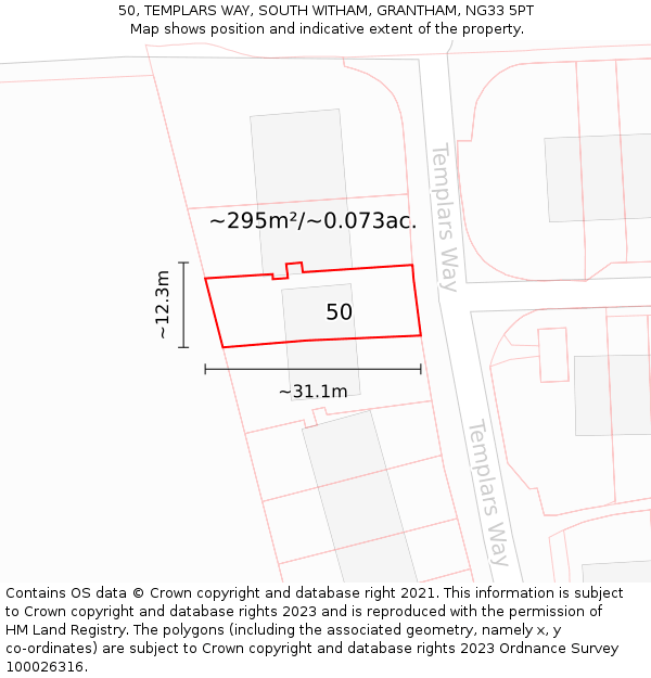 50, TEMPLARS WAY, SOUTH WITHAM, GRANTHAM, NG33 5PT: Plot and title map